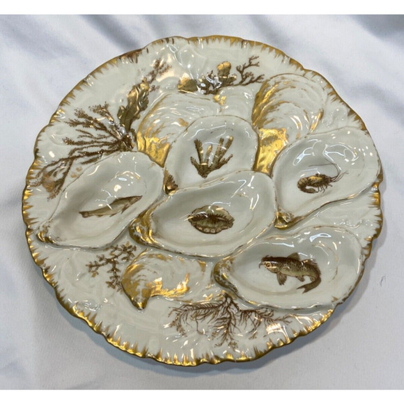 Antique Haviland for Tiffany & Co Porcelain Oyster Plate 8.75" C Discreet Repair - Picture 1 of 7